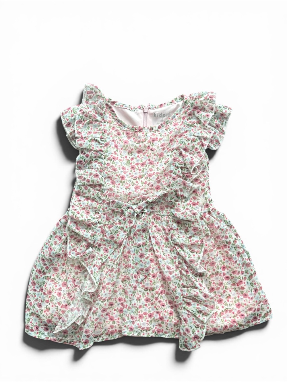 Kidpik Toddler Girls Floral Ruffle Dress Pink & Green Size 2T Cottagecore